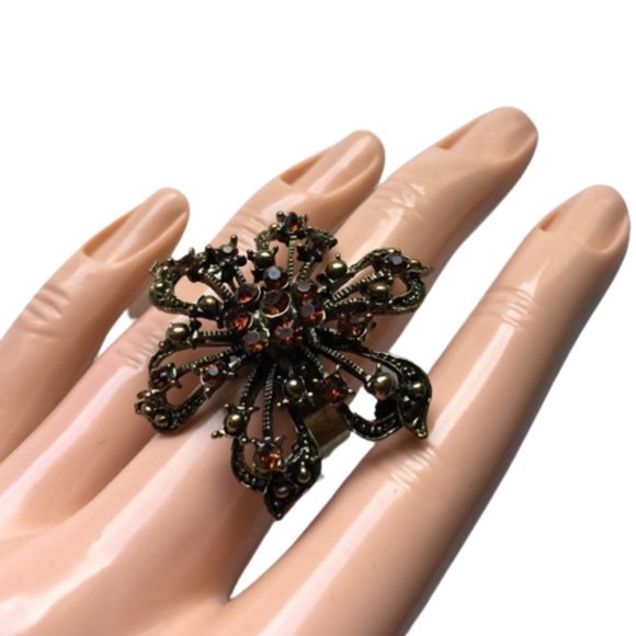 ⬇️ Brand-new adjustable ring‎ floral black … - Picture 1 of 16
